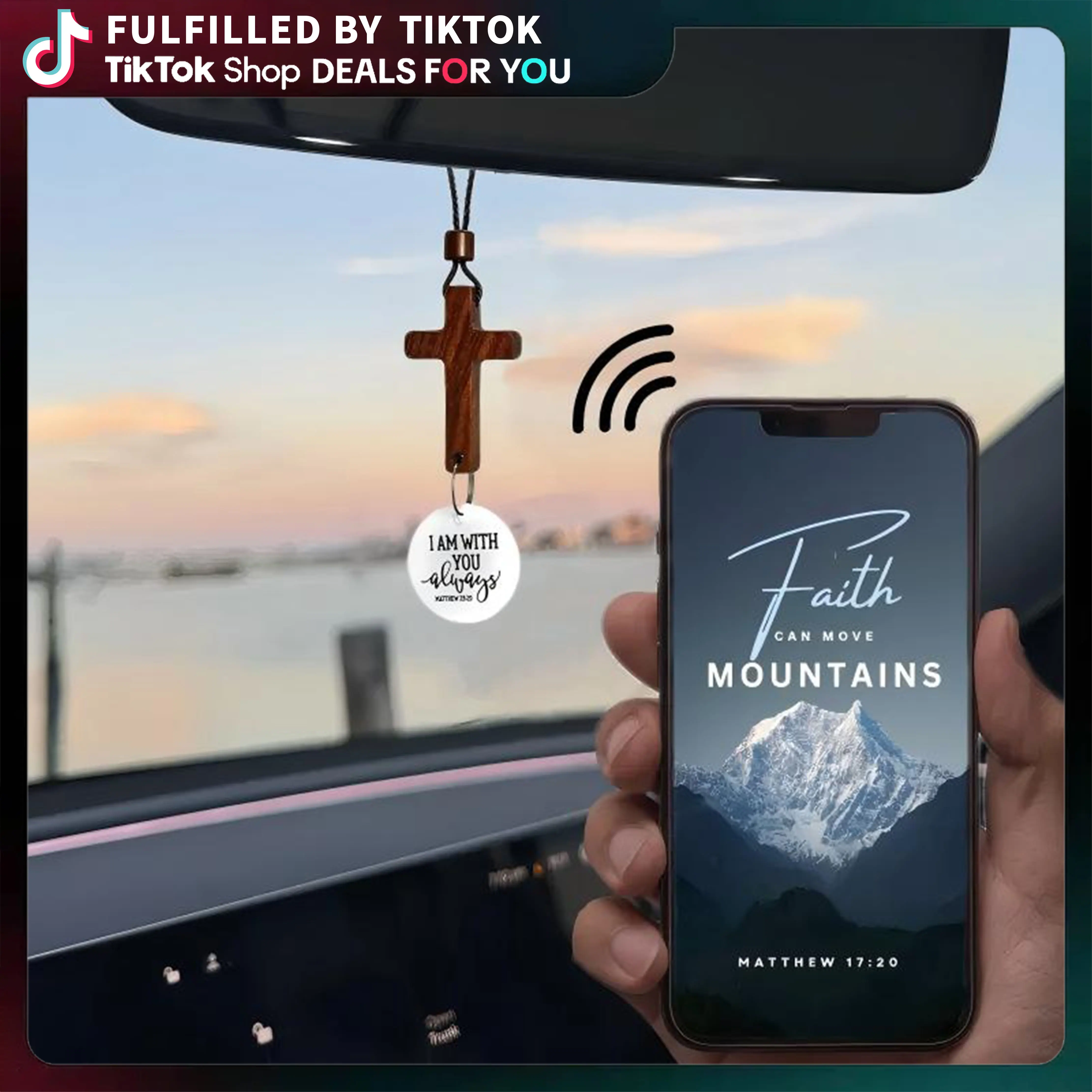 Japanese-Style Bible Verse Car Rearview Mirror Mount Hanging Cross Ornament, Daily Encouragement Christian Decor, Automotive Decoration Car Hanger Ornament for Vehicles