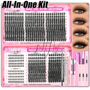 5 Styles Lash Clusters Kit Full Fairy+Bottom-A/B+100D+150D Lashes Cluster Kit 580pcs 10-18mm Soft & Lightweight with Double-ended Eyebrow Pencil | Bond and Seal Kit | DIY at Home Easily Eyelash Extension