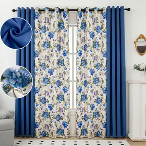 4 Panels Combination Including: 2 Panels Metallic Printed Full Blackout Curtains & 2 Panels Solid Full Blackout Curtains ，54x84 inch，Living Room Bathroom Grommet QF222 QF121 Summer gift Thermal Insulated Noise Reducing Light Blocking