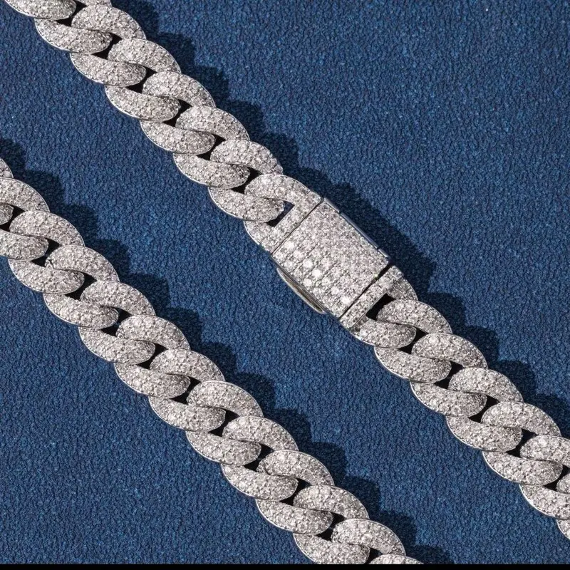 8mm diamond Cuban chain 18k white gold plated 8”