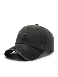 Unisex Solid Color Washed Baseball Cap, High Quality Hat, Fitted Casual Style, Outdoor Sun Hat for Men & Women, All Seasons Wear, Random Print