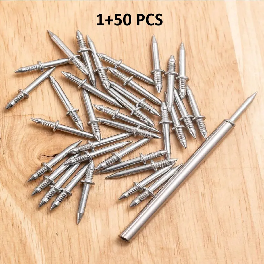 1+50 Pcs Invisible Double-Headed Skirting Nails with Sleeve, 50 Pcs Skirting Line Seamless Nails for Siding, Stairs & Furniture Installation, Balanced Force, Deep Into the Wall, Strong Hold Carpenter Trim Fastener