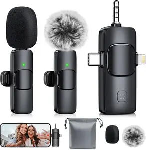 3-in-1 Mini Microphone for iPhone: Wireless Lavalier Microphones for iOS/Android/Camera - Noise Reduction Lapel Mic, Clip on Mic for Video Recording Vlog, YouTube