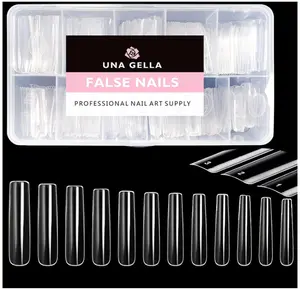UNA GELLA Extra Long Tapered Sqaure Nail Tips Full Cover 504pcs No C Curve Clear Gel Nail Tips XXL Long Straight Nails Tips Acrylic Nails Long Square Gel X Nails for DIY Nail Art 12 Sizes
