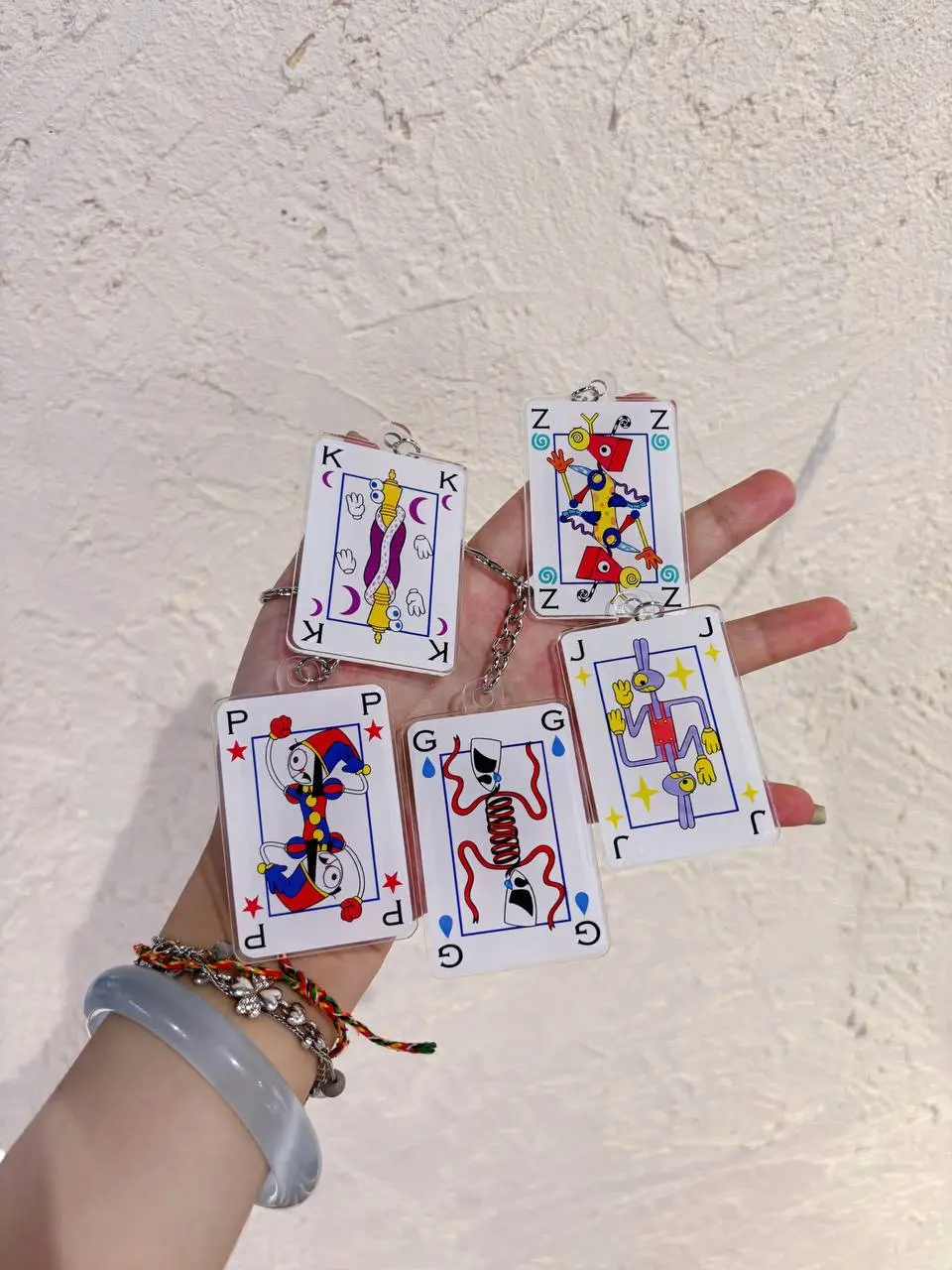 Colorful Circus Playing Card Acrylic Keychain - Cute Cartoon Character Bag Charm for Backpack & Keys