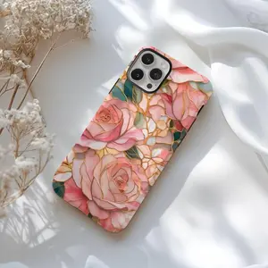 Pink rose stained glass aesthetic phone case, suitable for iPhone 17, 16, 15, 14, 13, 12, 11, X, and Samsung S25,S24,S23,S22,Ultra Plus FE models. floral phone case, a gift for friends and family.