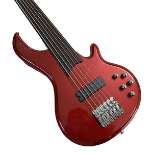 Fretless Metallic Red 6 String Bass Guitar rosewood fingerboard maple neck