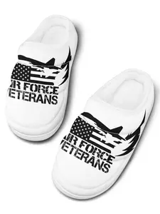 Men's Indoor Slippers US Veterans Patriotic Motif, Plush - Lined for Cosy Warmth, Fashionable and Comfy