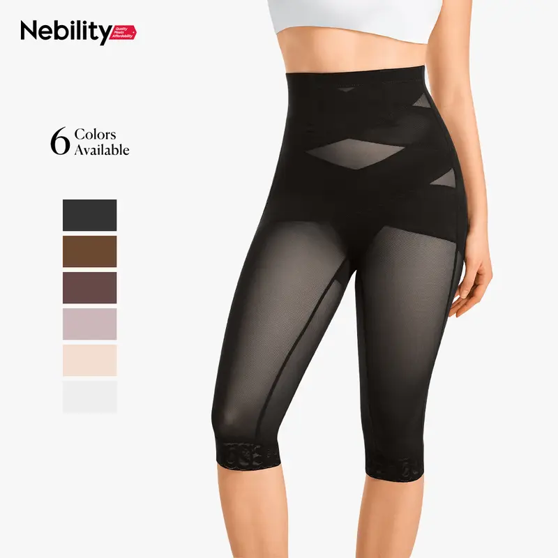 Nebility Women's High-Rise Workout Capri Leggings Lace Trim Footless Sheer Shapewear Womenswear Athleisure Style Pants Minimalist Gym Leggings