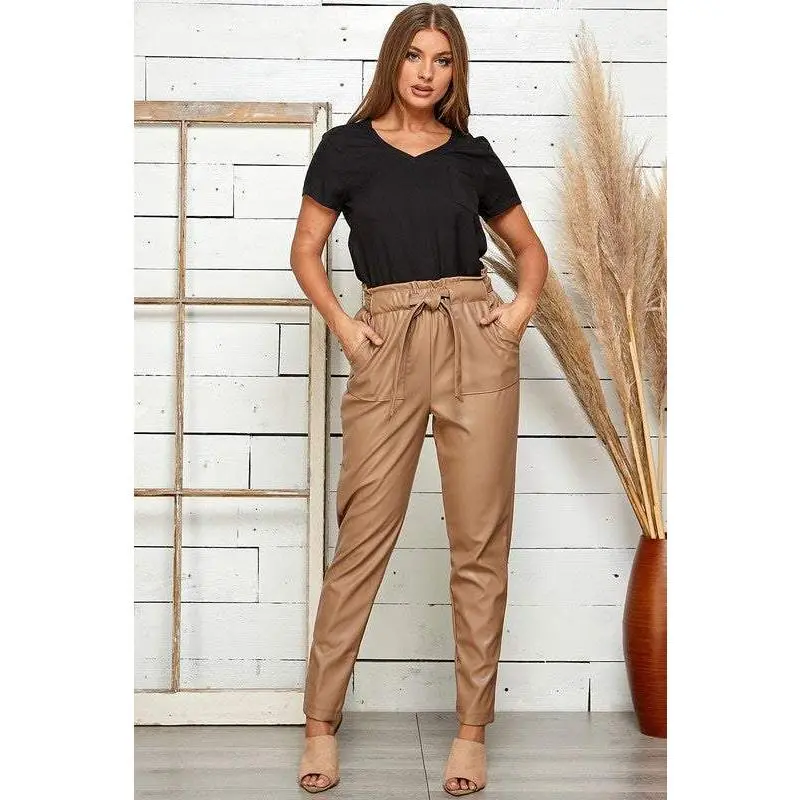 Taupe Big Pocket PU Jogger Pant