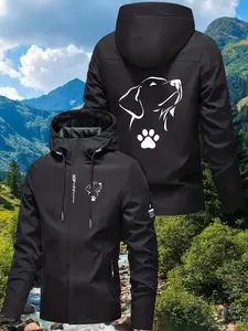 Simple Dog Paw Print Printed Windbreaker, Casual All-Season Long Sleeve Outerwear, Loose-Fit Couple Jacket for Spring and Fall