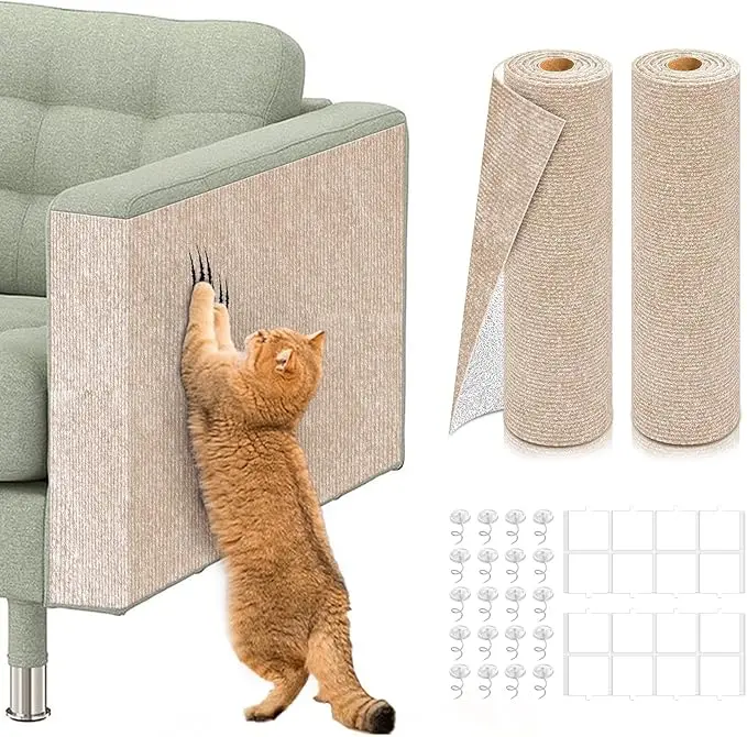 Cat Scratch Furniture Protectors, 2 Pcs Set, Durable Paper Rope Material, Self-Adhesive & Trimmable Guard for Couches and Upholstery, 2 Pcs Mix, No