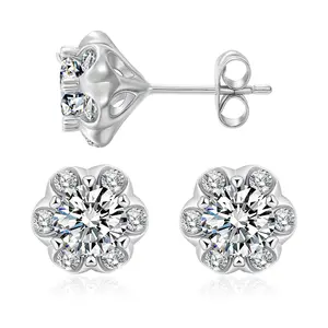 HELLOICE Big Moissanite Stud Earrings for Men 0.6ct/1ct/2ct D Color VVS1 Synthetic Flower Moissanite 925 Sterling Silver Earrings Hypoallergenic Jewelry Gifts