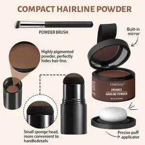 Veronni Hair Line Cover Cushion 03 - Eyebrow Powder & Hairline Shadow Set, Velvety Mist Texture, Ultra-Fine Powder, Natural Haircare, Enhances Harmony & Precision, Includes Brush for Accurate Application