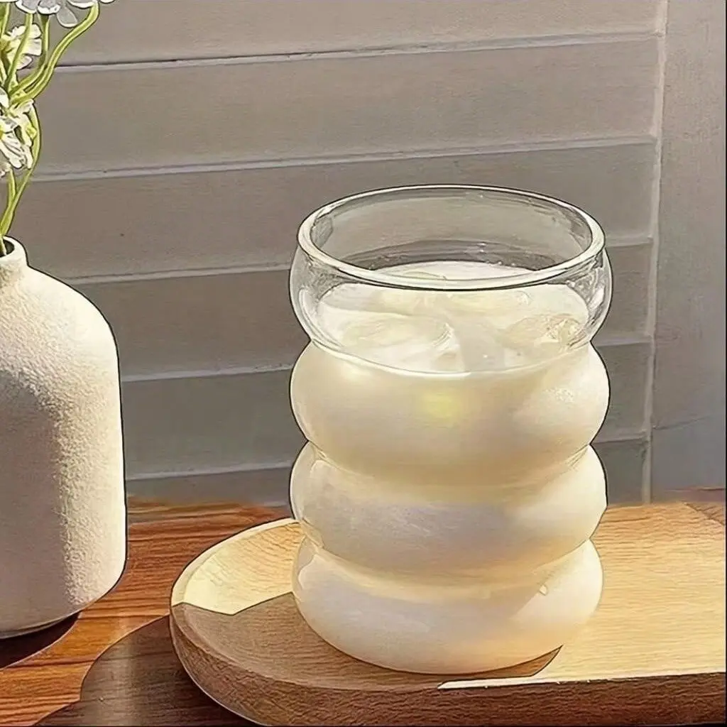 1-2-4 pcs 350ml and 500ml spiral cups, glass cups, high borosilicate glass cups, iced coffee cups, milk tea cups, juice cups, Glass drinking cup, suitable for matcha, tea, milk, iced drinks, and juice, ideal for back-to-school season and winter