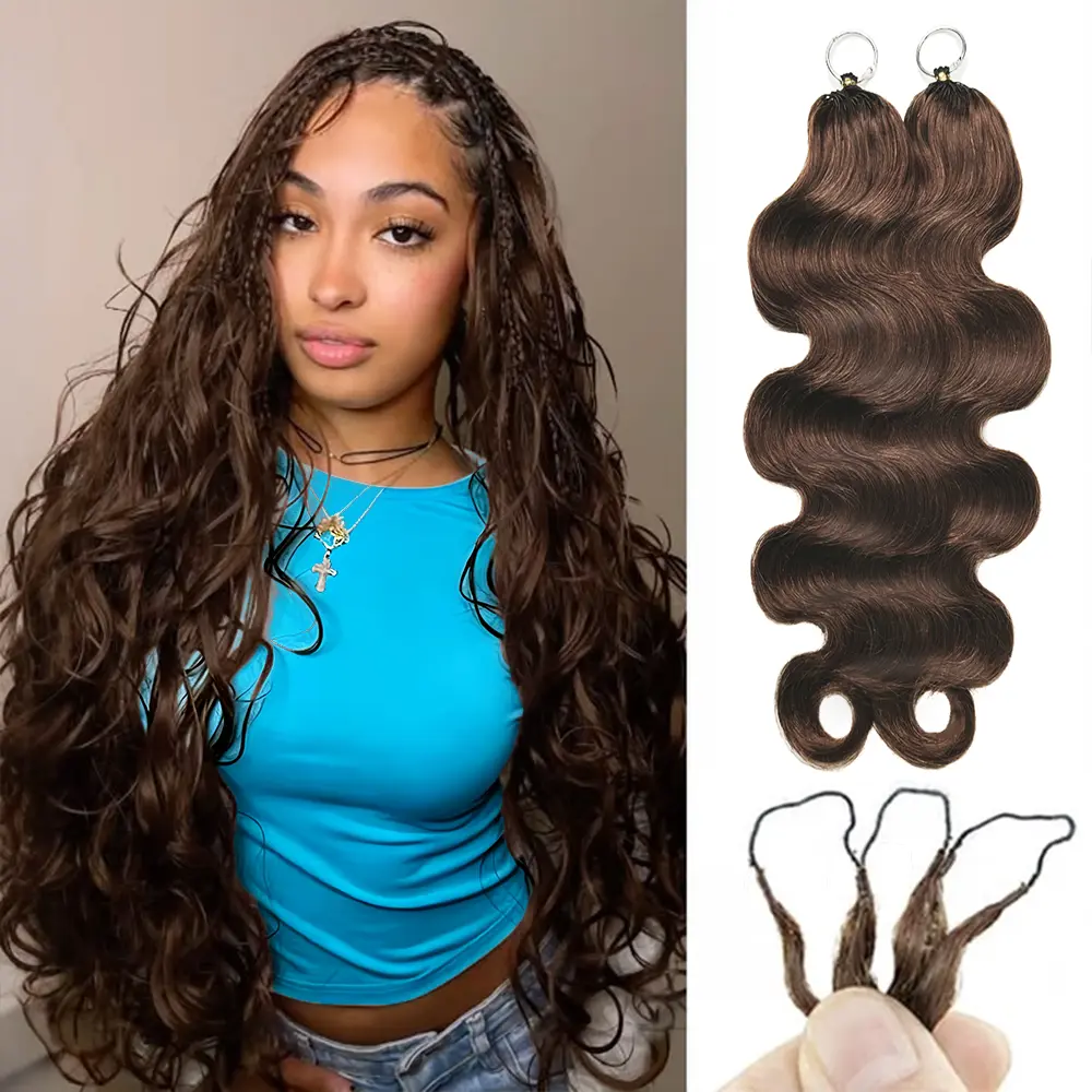 New 2026 Ramiss #4 Brown Body Wave Crochet Human Hair Pre-Separated 50g/Pack Time-Saving, 40 Strands/Pack Mircale Knots Hot braids,4-5 Packs for Full Head Light Weight No Tension Reusable Feather Crochet Chocolate Brown Knotless Boho Braids Vacation Hair