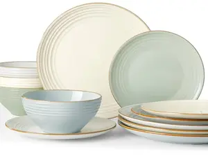 ONE of ONE Jupiter Dinnerware Set, Plates and Bowls Dish Sets for 4 (12 Pieces), Microwave and Dishwasher Safe Stoneware Speckled Tableware, Chip and Scratch Resistant, Whit