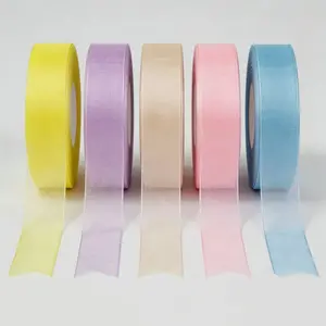 Sheer Organza Ribbon Set, 5 Rolls, 1"x45m Each, Lavender Champagne Blue Colors, Perfect for Easter Birthdays Weddings Gifts