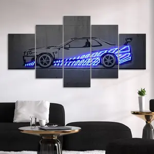 Car Pattern Canvas Painting, 5 Counts/set Modern Wall Art Painting, Wall Art Decor for Home Living Room Bedroom Office, Ornaments
