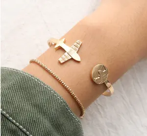 Gold Adjustable Bracelet (2 piece Set) Gypsy Great Gift for travelers, holidays, birthdays, graduation, Christmas