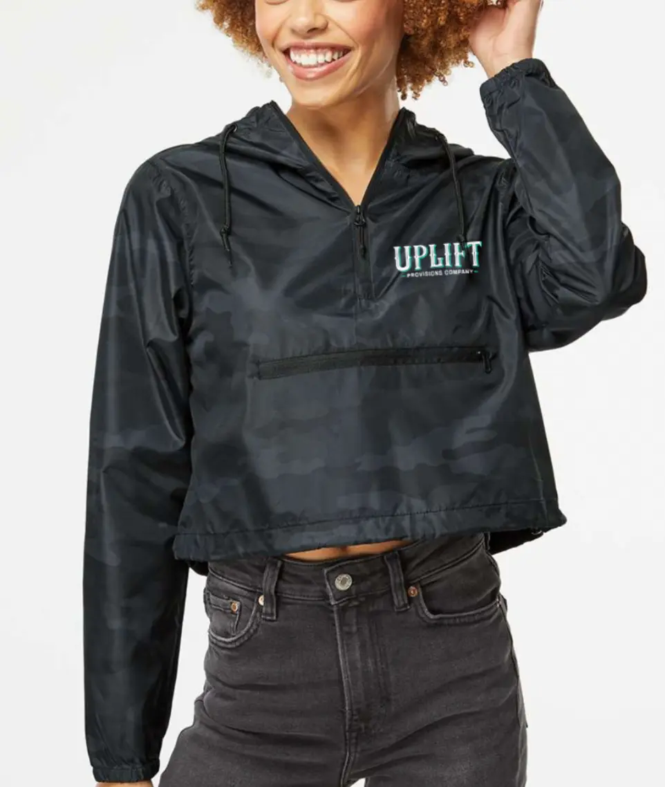Windbreaker - Women's Lightweight Quarter-Zip Pullover Crop  - Black Camo