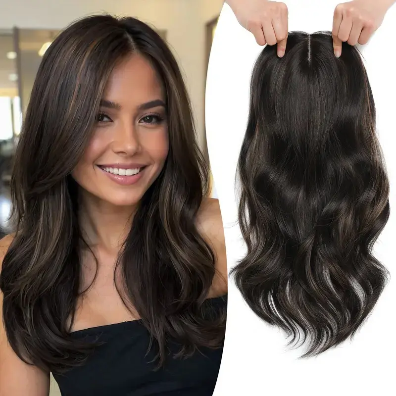 Auvzyhair 18 Inch Loose Wavy Hair Topper for Women – Lightweight Clip-In Topper with Natural Scalp Look, Synthetic Curly Wavy Invisible Hair Piece Seamless Coverage & Volume for Everyday Wear