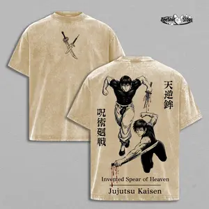 Toji Fushiguro x Maki Zenin T-Shirt & Hoodie – Jujutsu Kaisen Vintage Washed Oversized Heavy Cotton Anime Graphic, Inverted Spear of Heaven Edition, Dark Unisex Streetwear