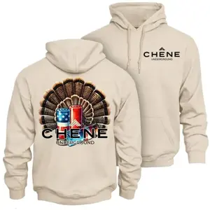 Chene Underground Turkey Hunting Hoodie – Patriotic Turkey Fan with Shotgun Shell Graphic Back Print, Outdoor Turkey Hunter Apparel for Spring Gobbler Hunting and Waterfowl Lifestyle