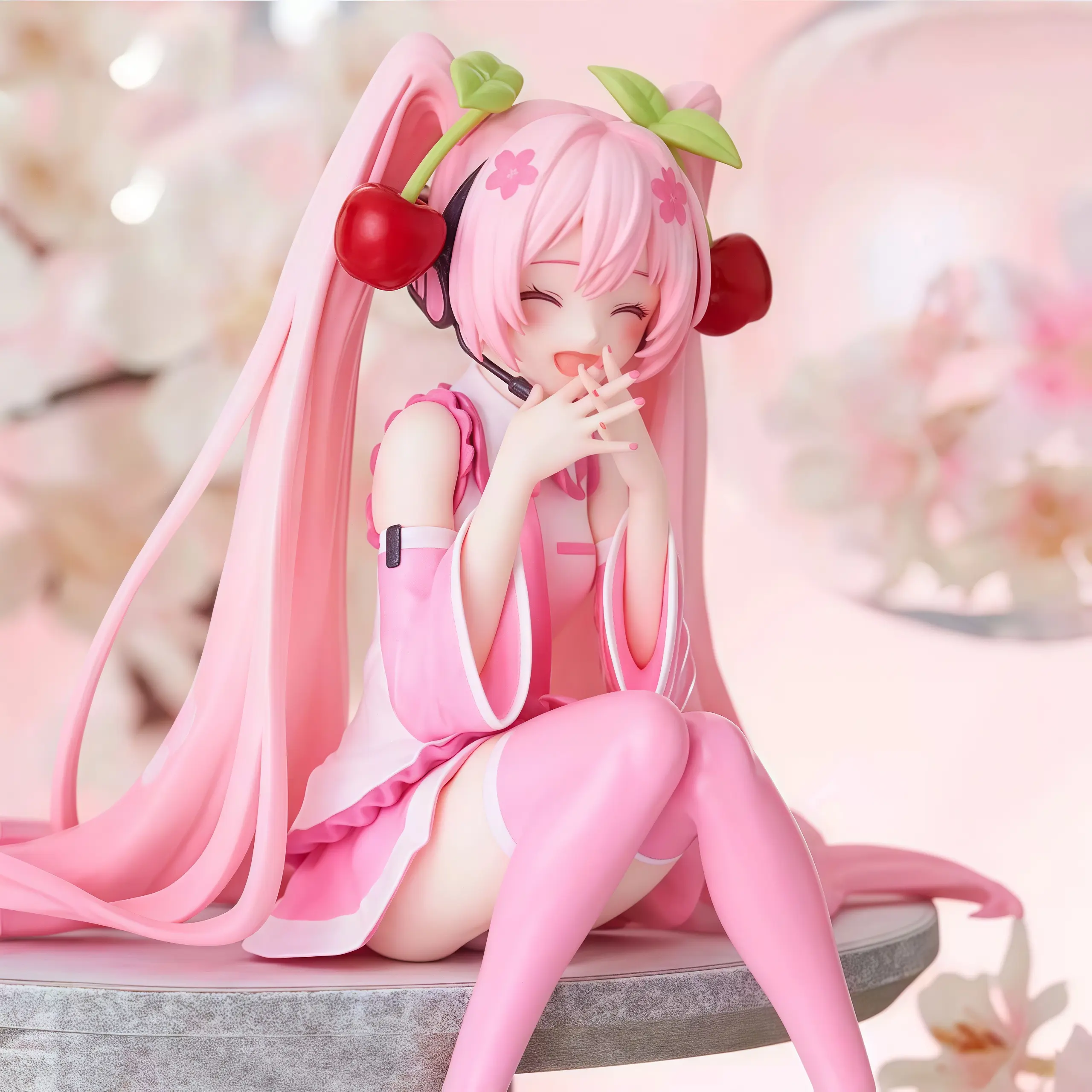Sakura Hatsune Miku figure MIKU instant noodle pressing sitting position car chassis desktop ornaments scenery female model gift Cute Resin Lazy Yoga Monsters Figurines