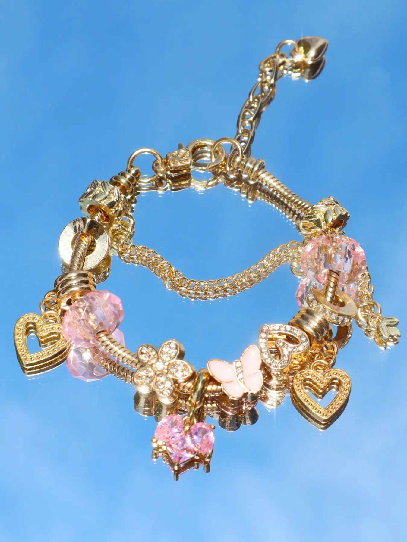 Eternal Heart Classic Charm Bracelet, Love Heart Bracelet, Floral Butterfly Charm Bracelet, Perfect Gift Bracelet for Her, Hand Chain, Bracelet Jewelry