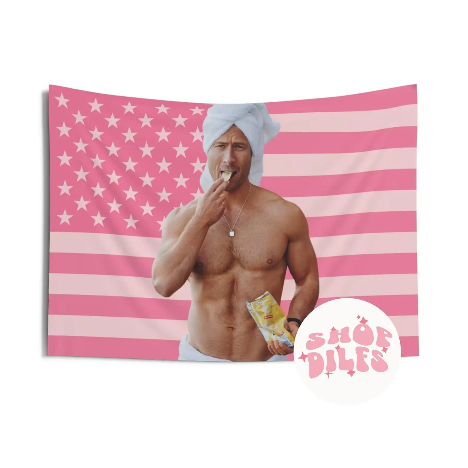 Glen Powell Pink Wall Tapestry American Flag Gift For Him, Gift For Her Gift For Him, Gift For Her