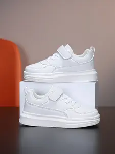 Fashionable Adjustable Low-Top Sneakers, Comfortable Lightweight Sports Shoes for Kids Boys Girls, PU Leather School Running Shoes, Athletic Round Toe Trainers