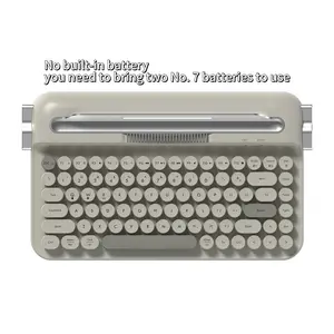 AJAZZ AF84 membrane keyboard wireless dual-mode 2.4G+Bluetooth white and gray two-color round keycap retro typewriter keyboard comes with a groove AAA battery that can hold mobile phones and tablets, high-value office keyboard