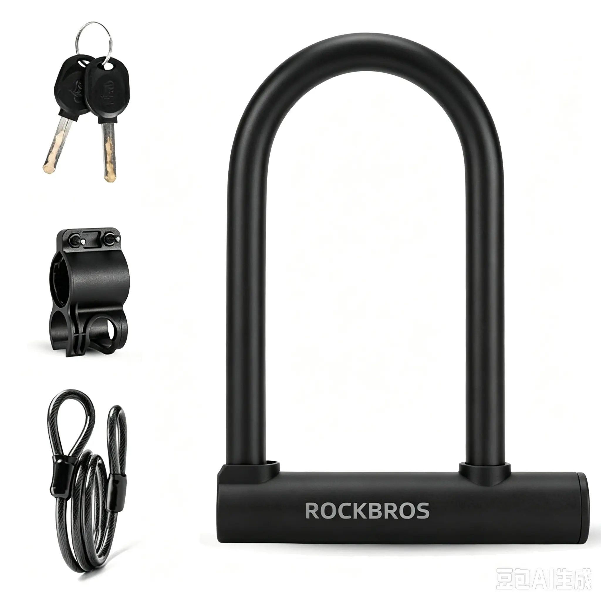 ROCKBROS Heavy Duty Bike U-Lock, Hardened Steel Anti-Theft Lock with Loop Cable & Convenient Mounting Bracket, ebike accessories for Scooters & Motorcycles, 2 Keys, Easy To Install, Rust Resistant, Alloysteel, Silicone, Cycling, Double Shackle, Unisex, Eb