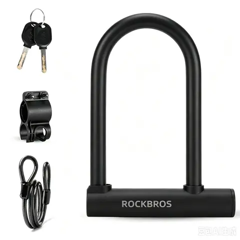ROCKBROS Heavy Duty Bike U-Lock with Hardened Steel Body & Alloy Steel Double Shackle, Loop Cable, Convenient Mounting Bracket, 2 Copper Keys, Rust-Resistant Silicone Coat, Easy-to-Install Cycling & Ebike Accessories