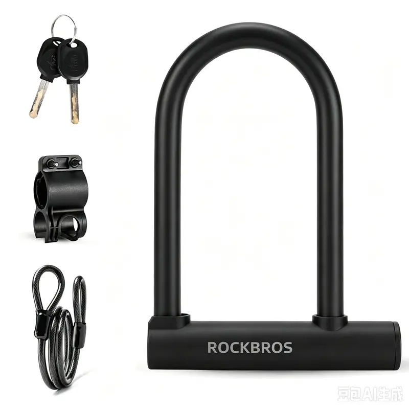 ROCKBROS Heavy Duty Bike U-Lock with Hardened Steel Body & Alloy Steel Double Shackle, Loop Cable, Convenient Mounting Bracket, 2 Copper Keys, Rust-Resistant Silicone Coat, Easy-to-Install Cycling & Ebike Accessories