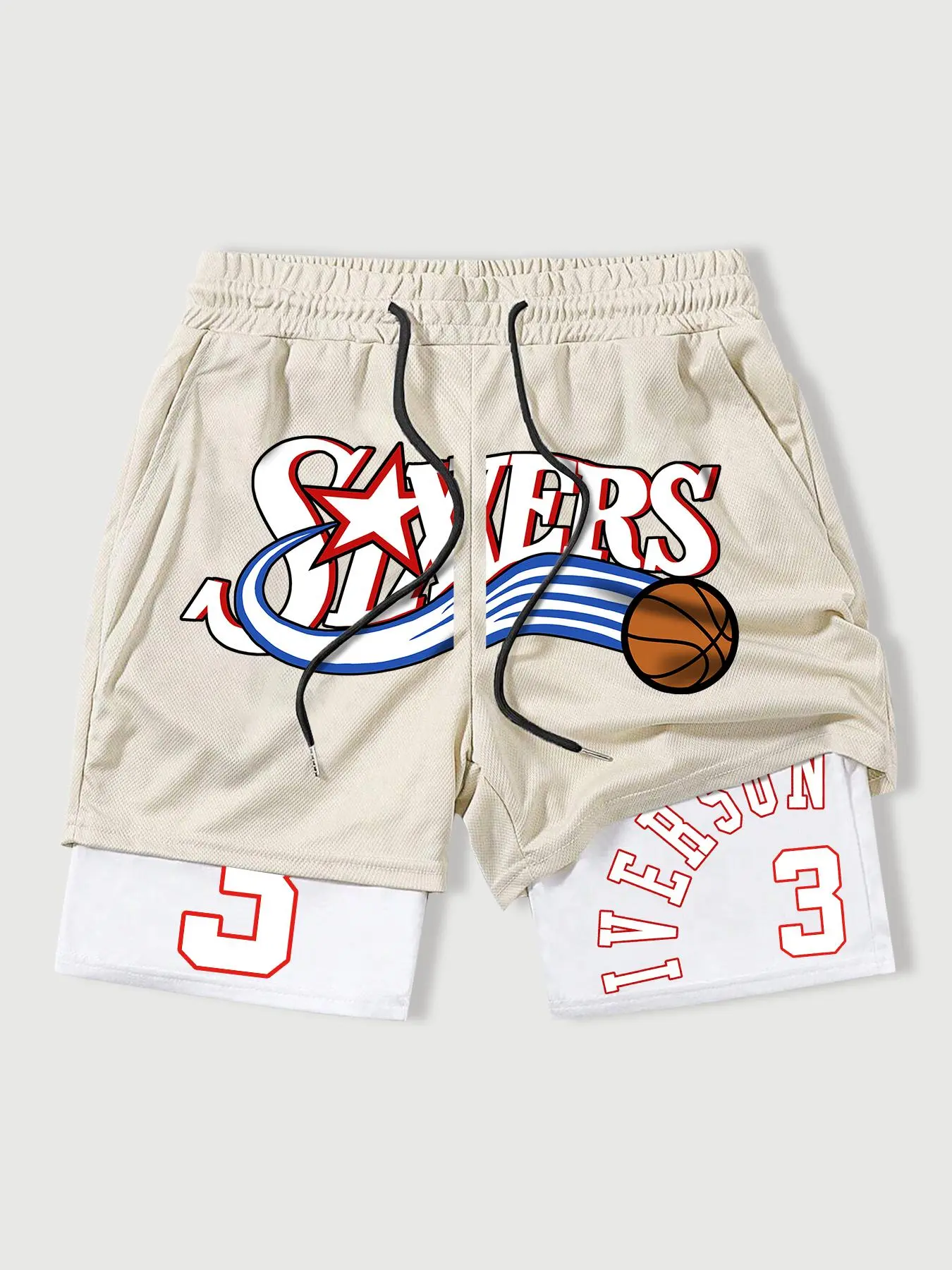 Men's Basketball Print 2 in 1 Summer Sports Shorts, Casual Regular Fit Breathable Comfortable Shorts for Gym Workout Running, Men's Bottoms for Summer