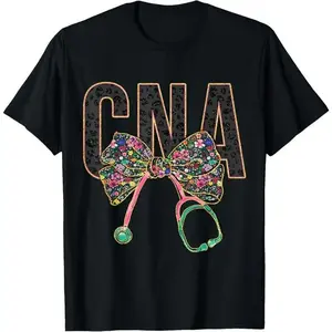 Cotton Girly CNA Nurse Coquette Bow Stethoscope Nursing Assistant T-Shirt
