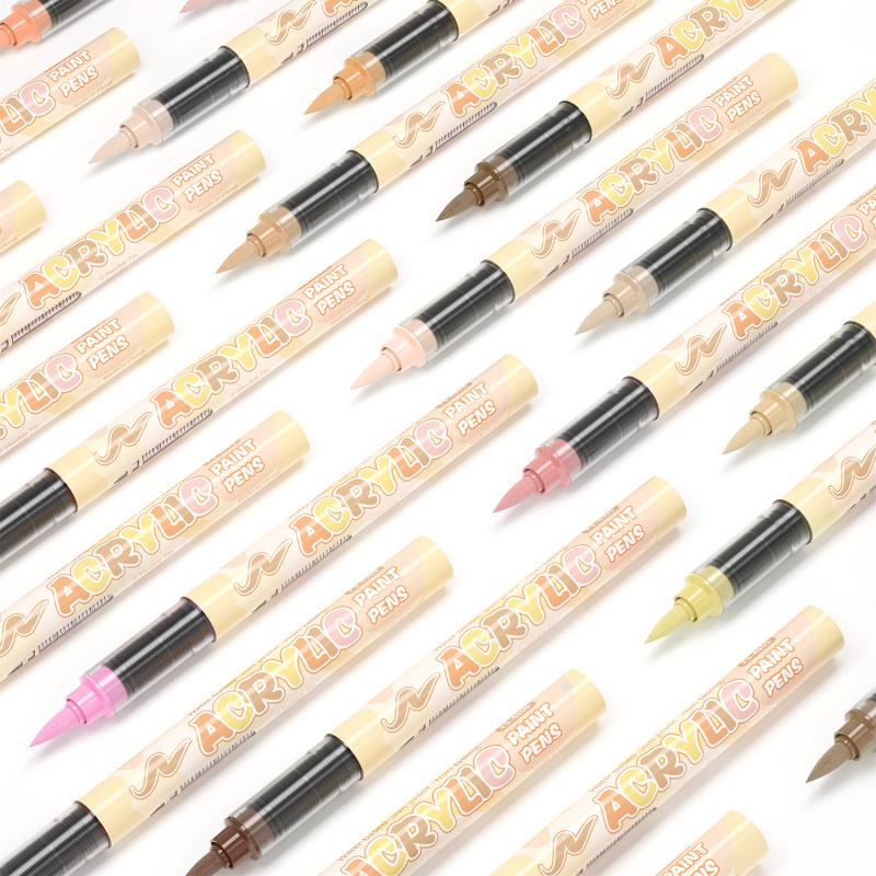 Skin Tones Art Markers,12/24/36 Color Soft Brush Tip Acrylic Paint Pens, Quick-Drying Waterproof Acrylic Paint Markers for Illustration Sketching, Wood,Glass,Fabric,Rocks Painting, Colored Markers, Art Marker Set