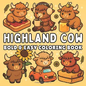 Highland Cow Bold and Easy Coloring Book + 50 Fun Facts: for Kids, Teens & Adults of Cute Cows in Cozy Everyday & Magical Scenes for Relaxation and Stress Relief (Cozy & Easy Coloring)