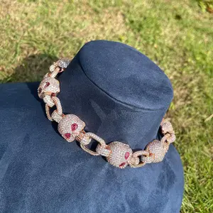 [ICE HUE]18K Gold Vacuum Plated Copper with 5A+ Sri Lanka Colorful Zircon Skull Bohemia Necklace Miami Italy Mexico & Micro Inspired for Women & Men Luxury Jewelry,Daily Wear,Casual Gift Hip Hop, Style