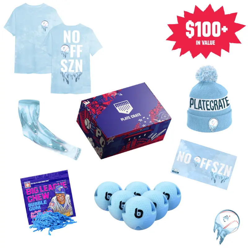 Plate Crate Frost Crate - Baseball Drip Training Equipment Bundle for Youth, Includes Mini Balls Pack, Performance Tee, Bold Flag, $100+ Value, Bonus Items, Arm Sleeve Supports Throws, Cozy Beanie