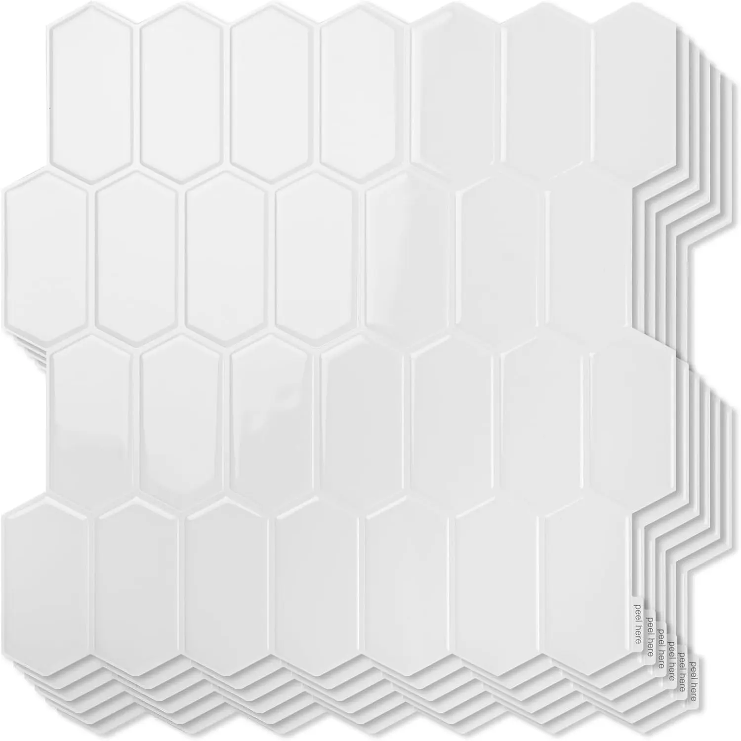 White Heavy-Duty Peel and Stick Wallpaper Designs, 10-Sheet 0.08in Thick Self-Adhesive Vinyl Backsplash, Modern Geometric Style, Moistureproof for Damp Areas, Minimizing Deformation Risk, Ideal for Kitchen Countertop, Bathroom