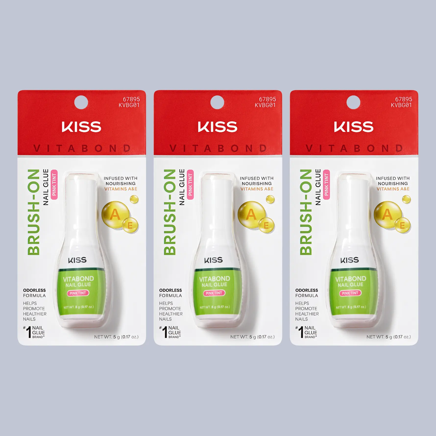 Kiss VitaBond Brush-On Nail Glue 3-Pack | Nail Adhesive, Press-On Glue, Pink Tint, Infused with Vitamins A and E