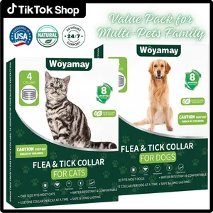 Dog & Cat Flea and Tick Prevention Collar with Natural Essential Oil, 4 Pcs Flea, Tick, Larvae Repellent Collars for Dogs Cats 32 Months Protection, Waterproof Adjustable Collar One Size Fits All Sizes Breeds, Odorless & Non-Greasy