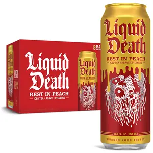 Beverage Liquid Death Rest in Peach Iced Tea, 8-Pack, 19.2oz Cans, Low Calorie, Agave Sweetened, B12 & B6 Vitamins Natural Sugar