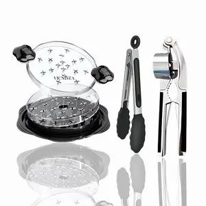 3-in-1 Chicken Shredder Tool & Garlic Press Set - Manual Meat Shredder with Tongs, Stainless Steel Garlic Mincer, BPA-Free Kitchen Gadgets for Pulled Pork, Ginger, Dishwasher Safe