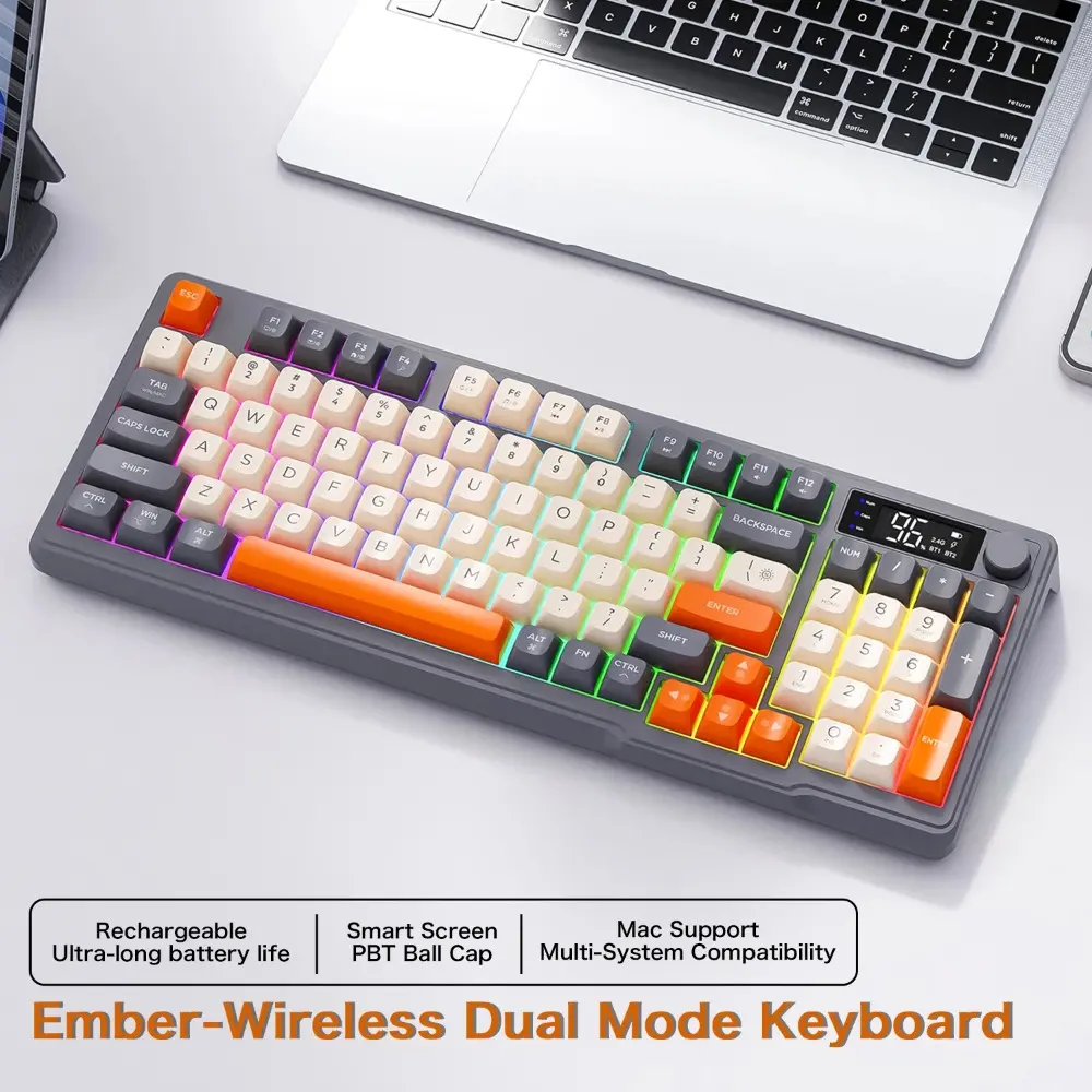 M96 2.4G Wireless PBT Mechanical Gaming Keyboard and Mouse Kit - Bluetooth Dual-Mode Link, Smart Screen, Multi-Device Connection, Ergonomic Design, PBT Keycaps, Frosted Material, PC Gaming Accessories, Pbt Mechanical Keyboard, Display