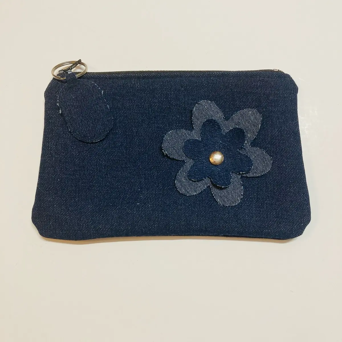 Denim Daisy Zipper Pouch