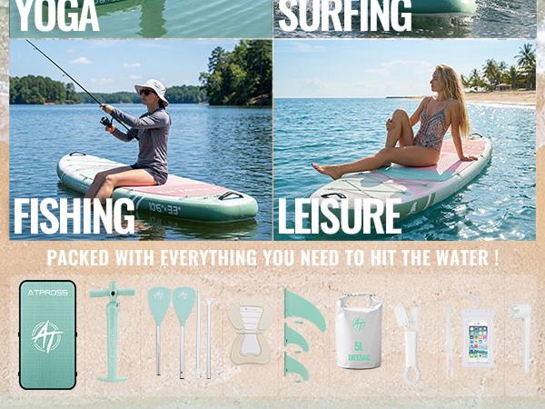 [Father's Day]10'6'' x 33'' Extra Wide Inflatable Paddle Board with Kayak Seat, 400LBS Capacity Stable SUP Board, Non-Slip EVA Deck, Complete Accessories Kit for Adults, Beginners, Yoga, Fishing & Family Fun,ATPROSS